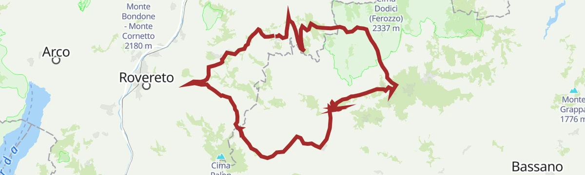 Route map: Lavarone - Serrada - Passo Borcola - Arsiero - Pedescala - Rotzo - Luserna - Gionghi